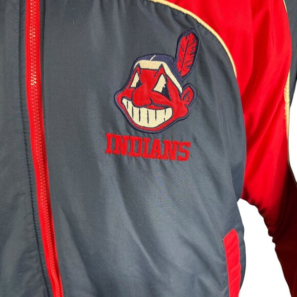 Cleveland Indians Vintage 90s Hooded Jacket Size L Navy & Red Polyester MLB Spor - Picture 5 of 13